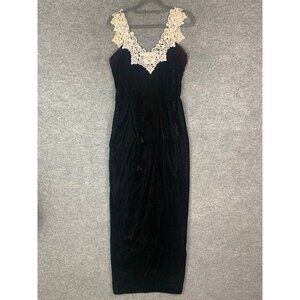 Vintage Jessica McClintock Gunne Sax Sz 13/14 Velvet Lace Sheath Long‎ Leg Slit